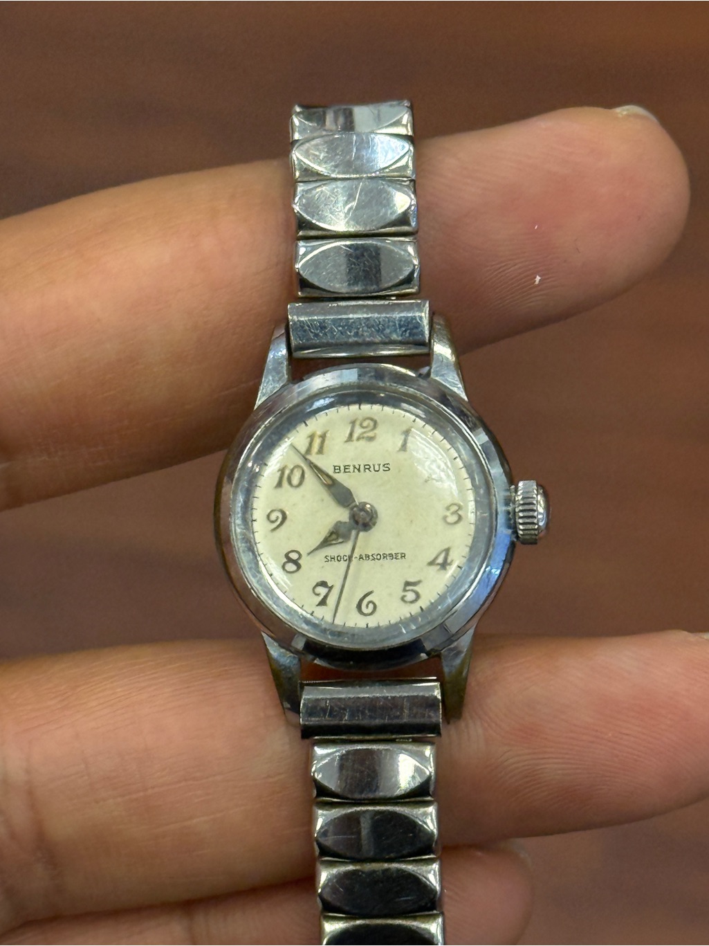 Benrus Vintage Winding Ladies Stainless Steel Watch  Silver  Cream Dial